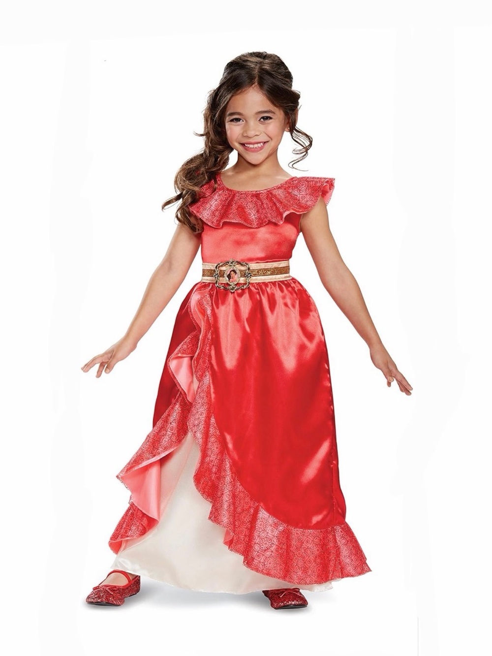 Disney Elena of Avalor Red and Gold Princess Gown with Faux Decorative Belt